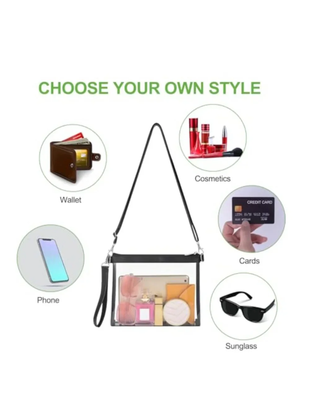 Clear Crossbody Bag for Stadium Events, TPU Transparent Purse with Adjustable
